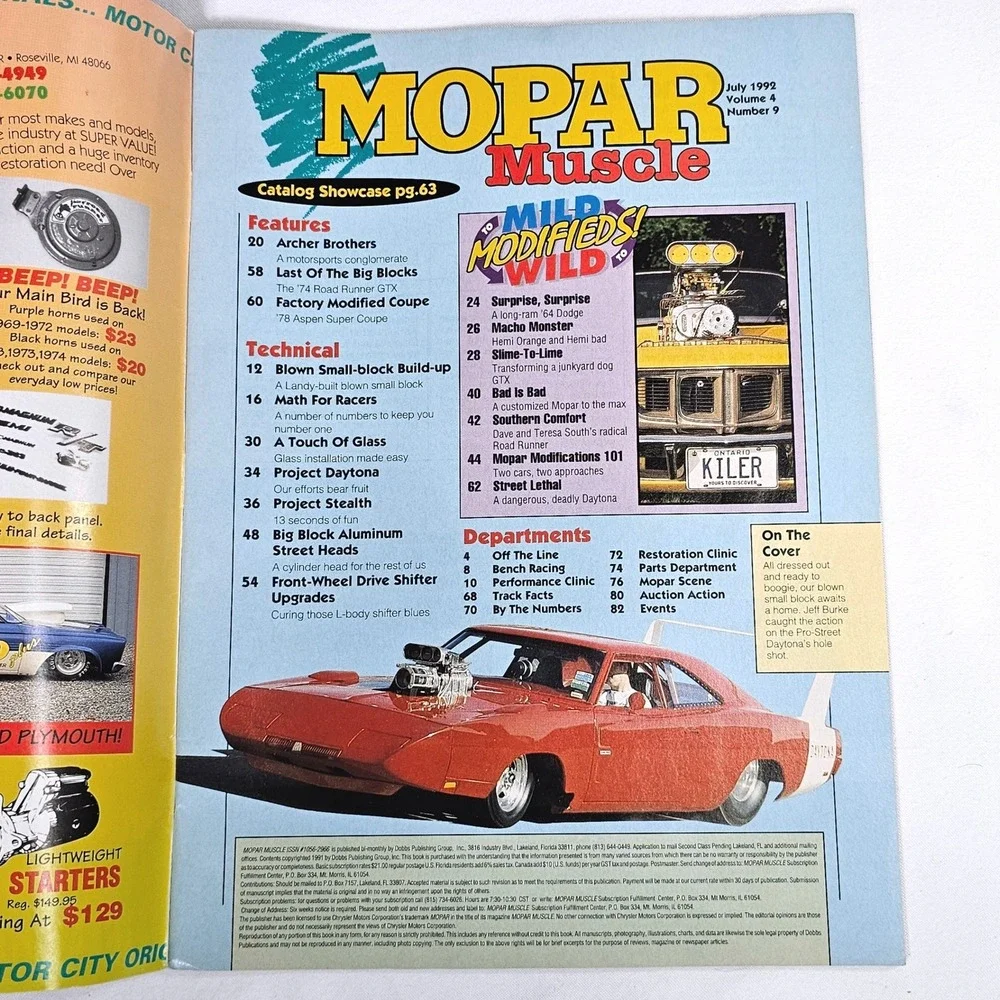 Mopar‎ Muscle Magazine July 1992 Blown Small Block & Big Block Aluminum Heads